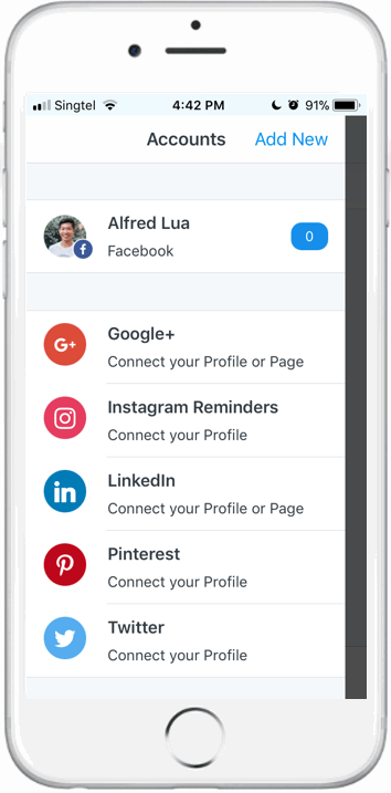 Connected accounts. Social connect app.